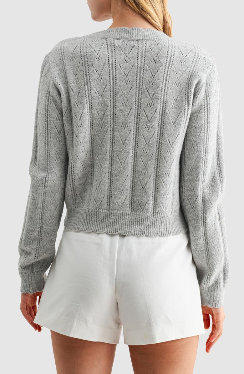 Lush Heart Button Pointelle Cardigan, Alternate, color, Light Grey