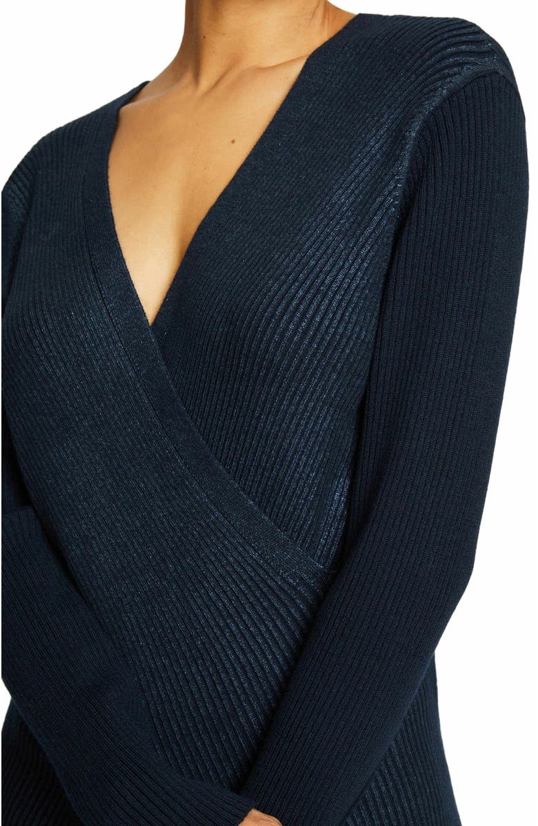 Santorelli STACY Crossover V-Neck Sweater in Coated Wool Blend, Alternate, color, 