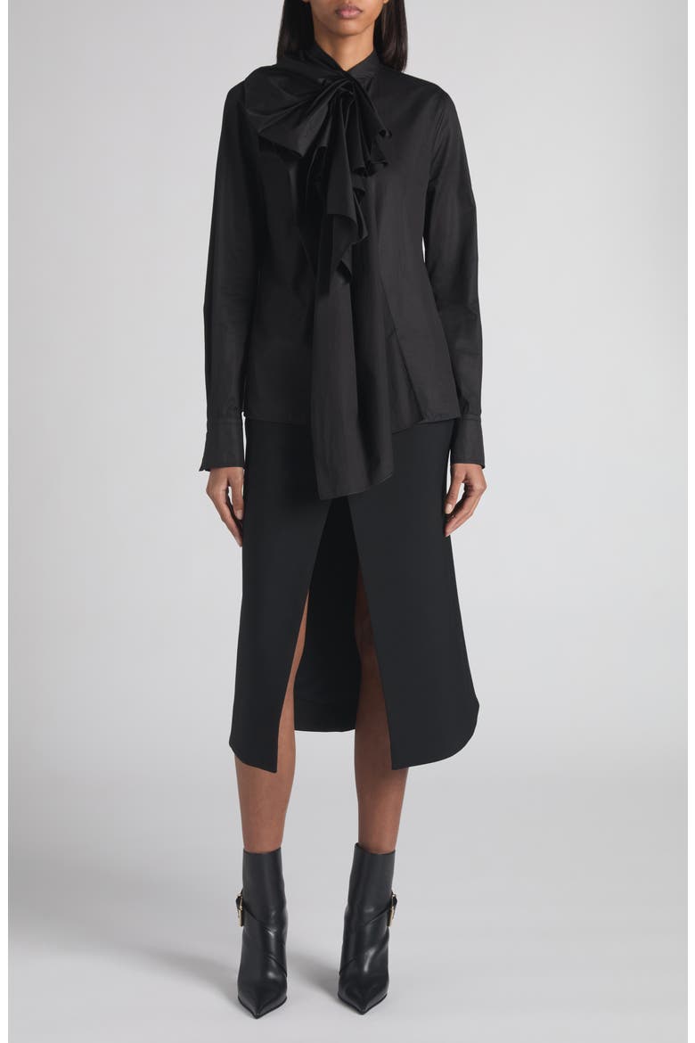 Kick Back Wool Stretch Gabardine Midi Skirt, Alternate, color, BLACK