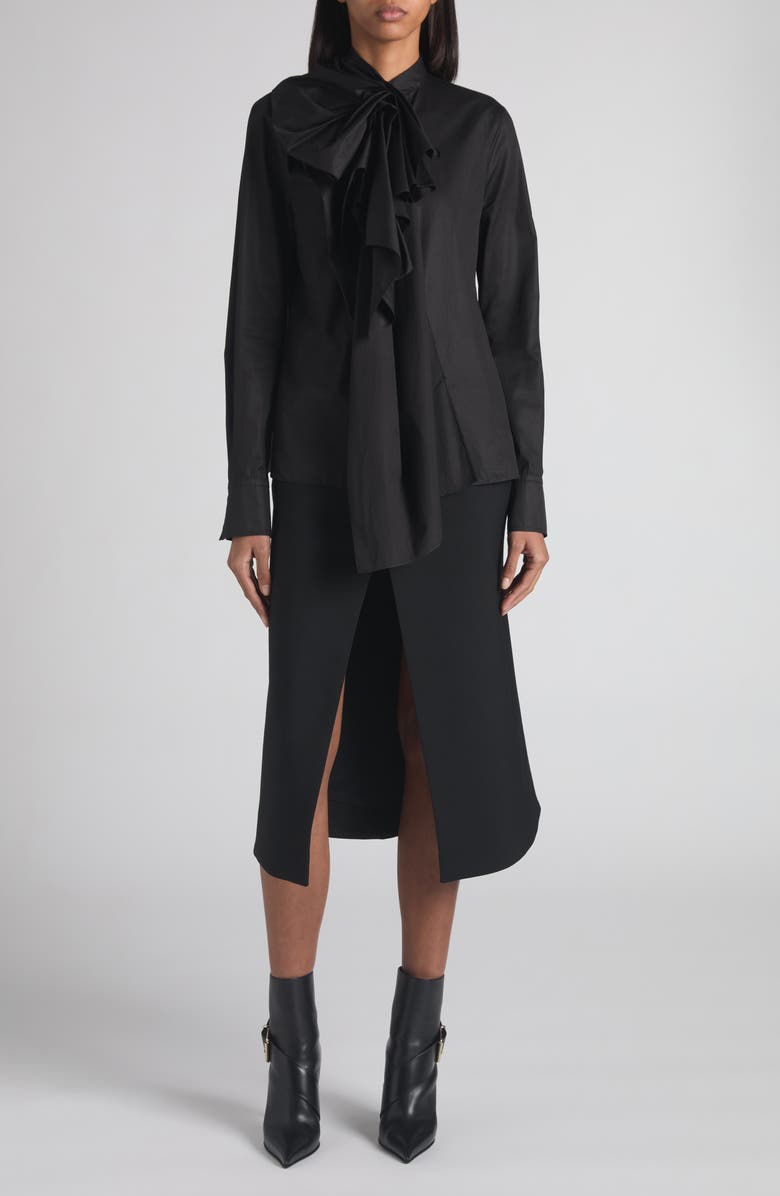 McQueen Kick Back Wool Stretch Gabardine Midi Skirt, Alternate, color, Black