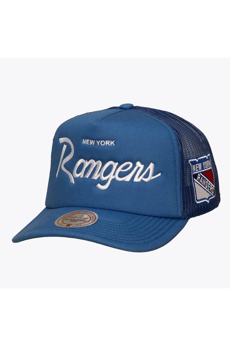 Men's Mitchell & Ness Blue New York Rangers Head Coach Trucker Adjustable Hat, Main, color, Blue