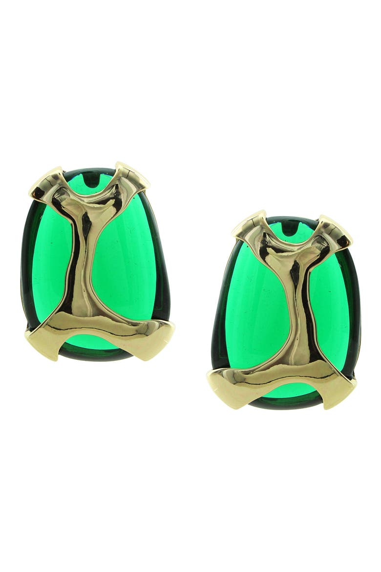 Geometric Jewel Earrings, Main, color, GOLD / GREEN