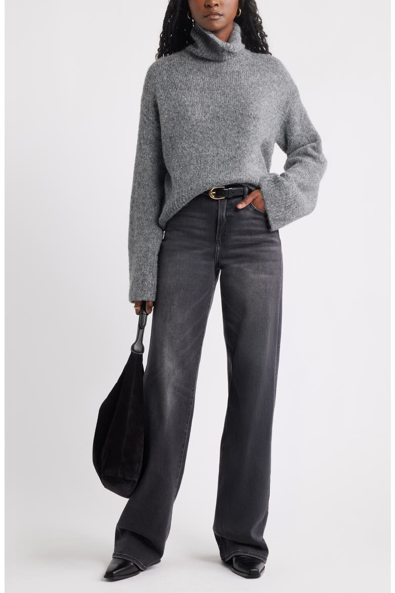 Fuzzy Turtleneck Sweater, Alternate, color, GREY