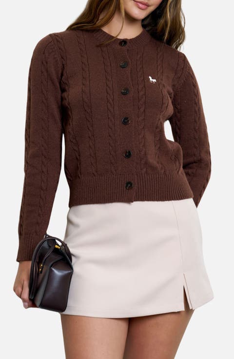 Embroidered Horse Cable Knit Crop Cardigan