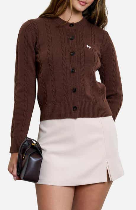 Embroidered Horse Cable Knit Crop Cardigan