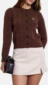 Blu Pepper Embroidered Horse Cable Knit Crop Cardigan