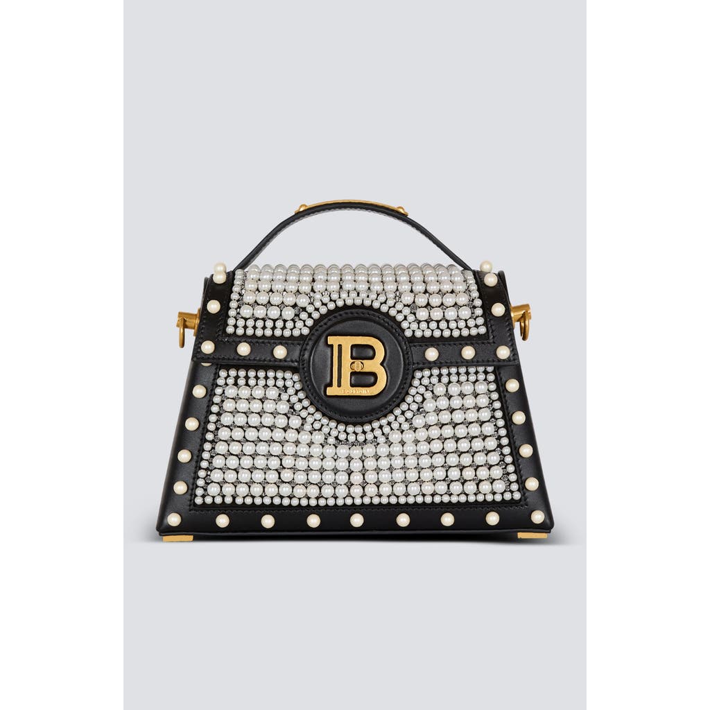 Balmain B-buzz Dynasty Bag In Leather And Embroidered Satin