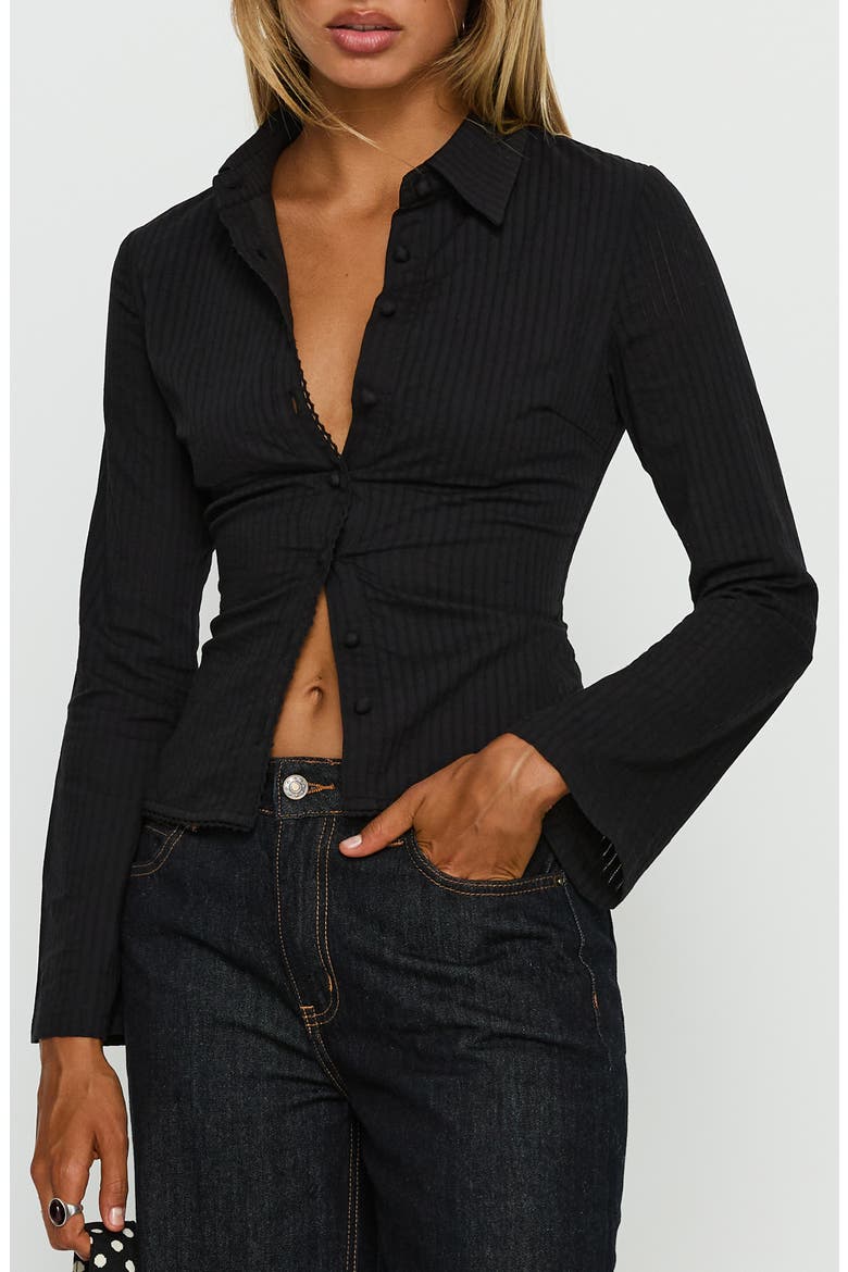 Emersonne Cotton Blend Button-Up Shirt, Main, color, BLACK