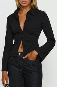 Princess Polly Emersonne Cotton Blend Button-Up Shirt