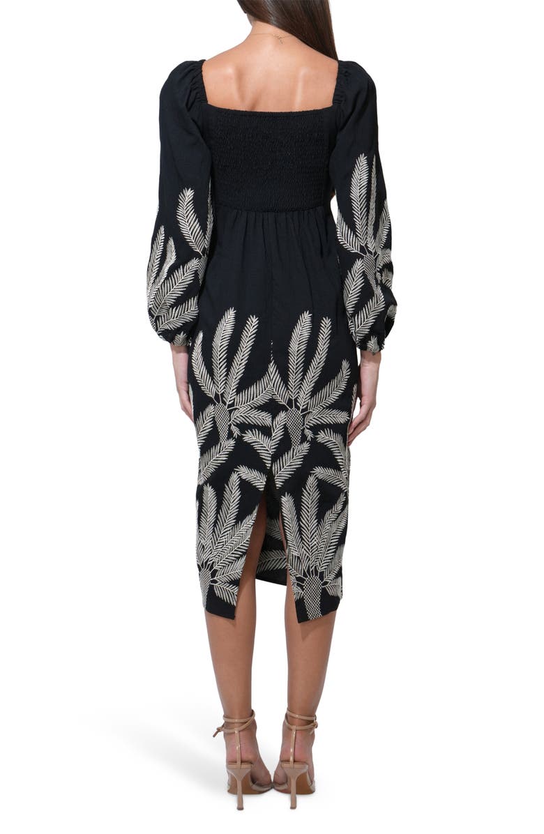 Adelyn Rae Jia Long Sleeve Embroidered Midi Dress, Alternate, color, Black