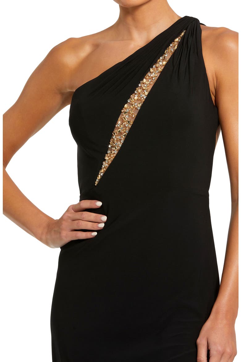 One Shoulder Gown with Sheer Embellished Cut Out, Alternate, color, BLACK