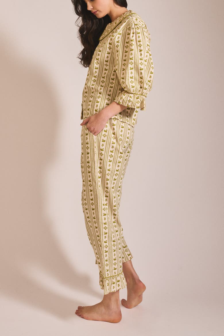 Cotton Swan Cropped Pajamas, Alternate, color, Olive Swan