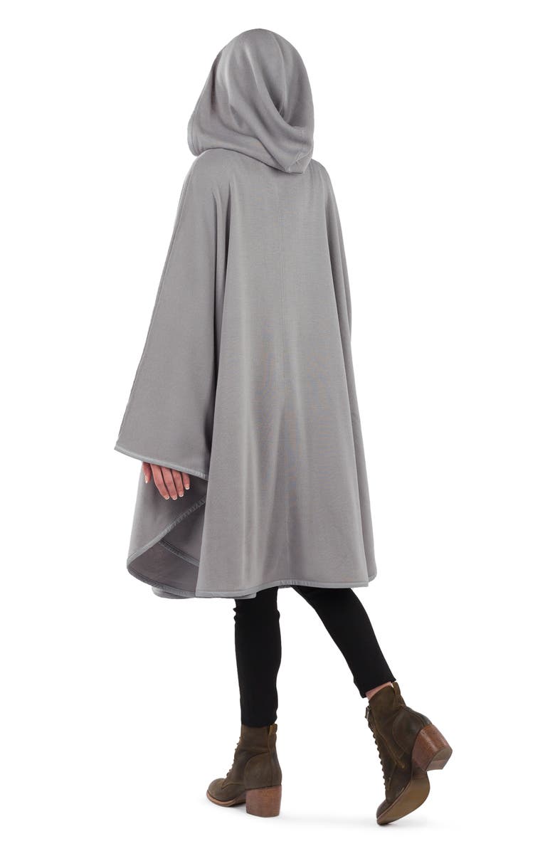 Patricia Nash Hooded Faux Leather Trim Cable Knit Cape, Alternate, color, Grey
