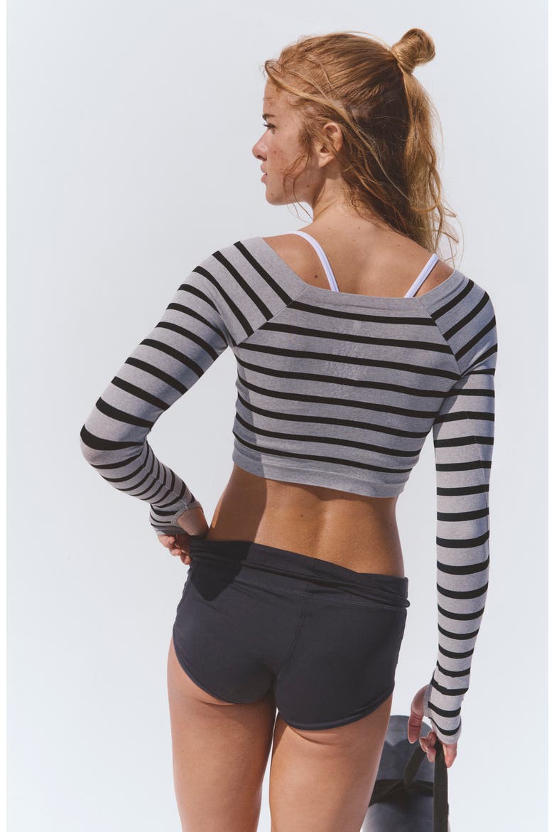 Good Karma Stripe Crop Top, Alternate, color, BLACK HEATHER GREY