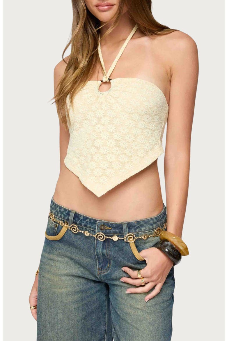 Alana Floral Handerchief Hem Halter Top, Alternate, color, CREAM