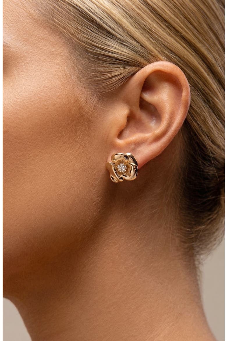 Lulu Midi Flower Stud Earring in Gold, Alternate, color, Gold