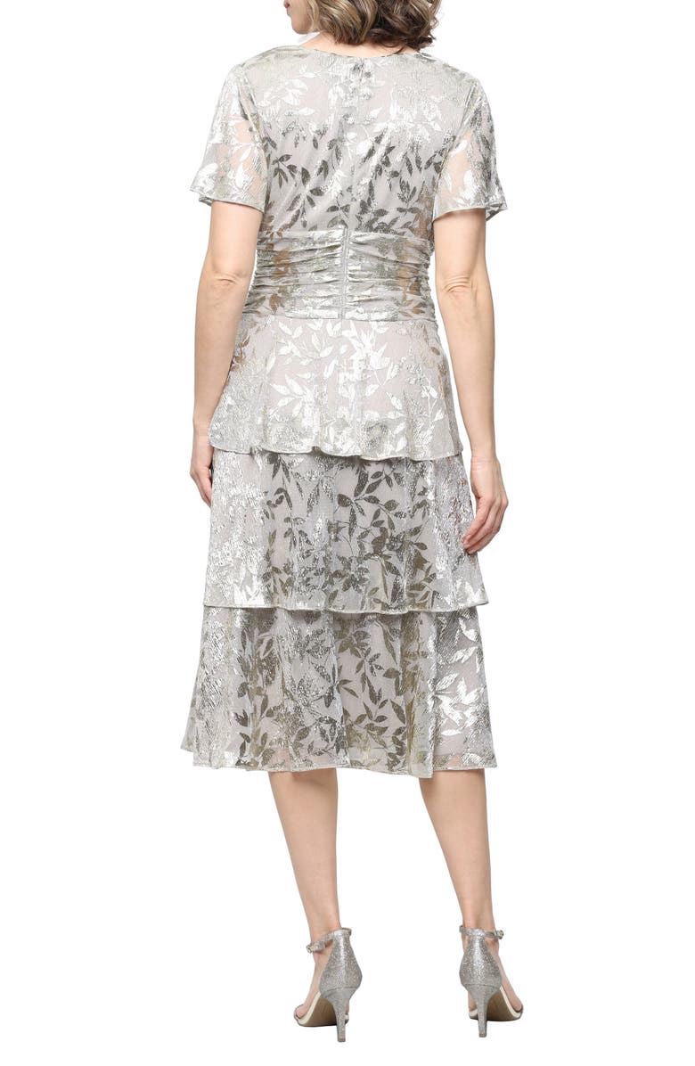 SL FASHIONS Metallic Layered Ruffle Cocktail Dress, Alternate, color, Buff Metallic