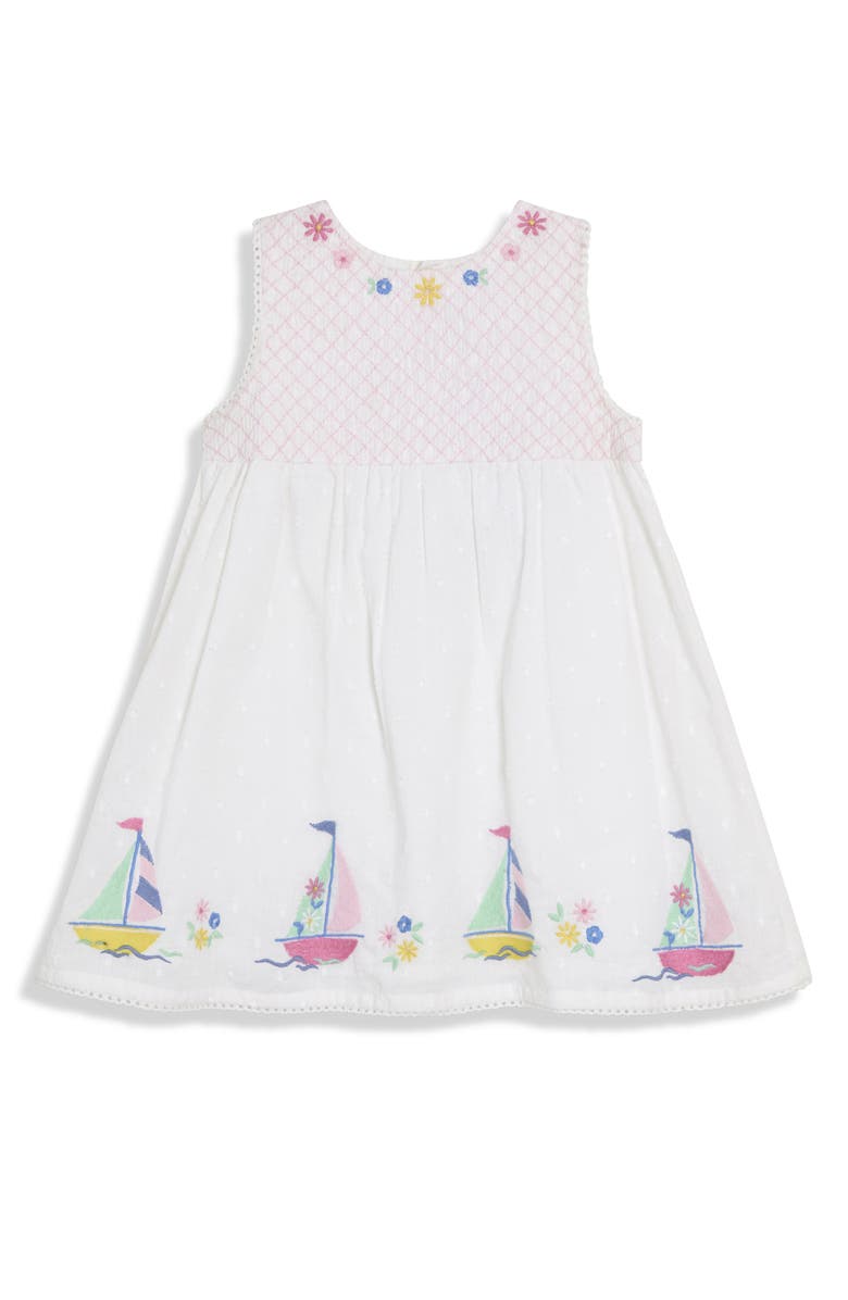 JOJO MAMAN BEBE Boat Appliqué Smocked Dress, Alternate, color, White