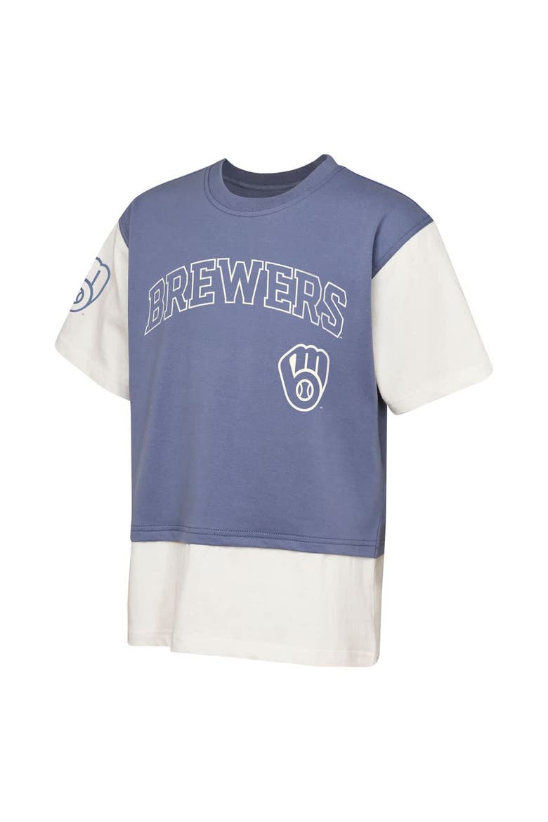 Youth Outerstuff  Navy/Cream Milwaukee Brewers Ultimate Pastels Premium Double Run T-Shirt, Alternate, color, Navy