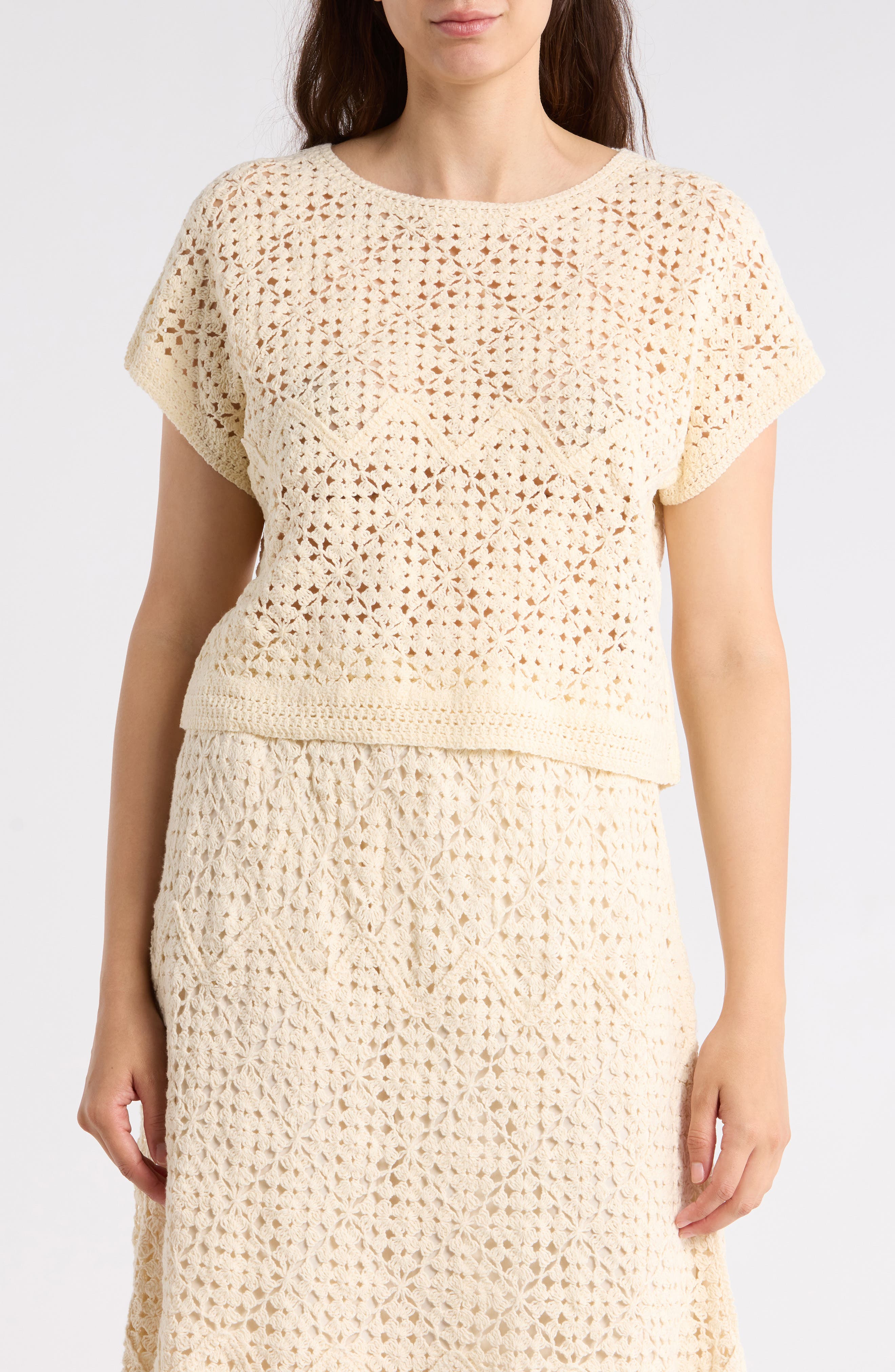 Adrianna Papell Floral Open Stitch A-Line Midi Skirt