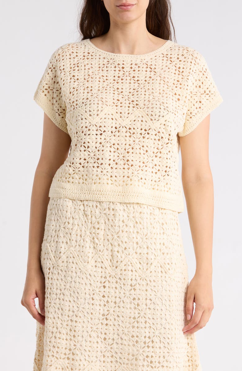 Adrianna Papell Floral Open Stitch Sweater, Main, color, Cream