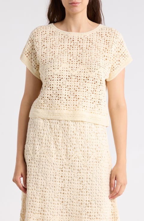 Floral Open Stitch A-Line Midi Skirt