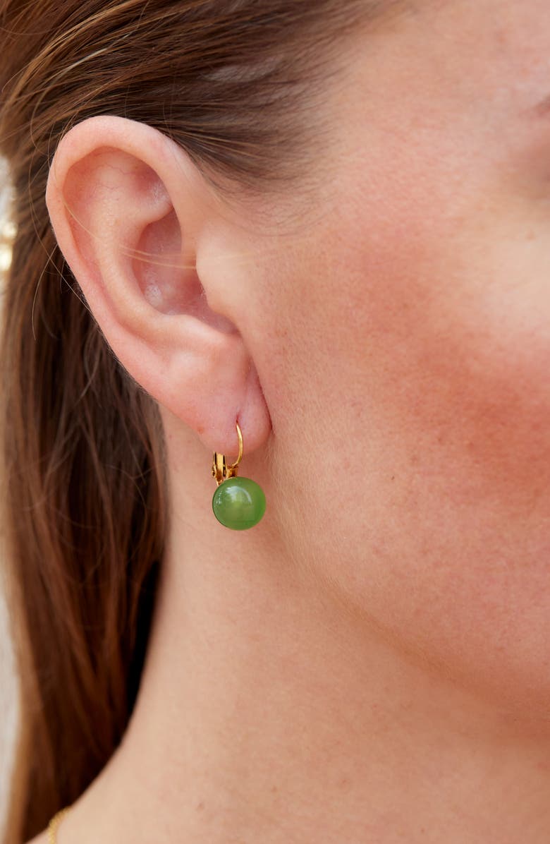 SAVVY CIE JEWELS Jade Lever Back Earrings, Alternate, color, Yellow Gold