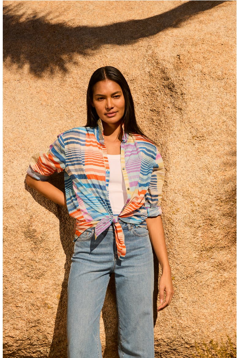 Sunset Stripe Cotton Button-Up Shirt, Alternate, color, BLUE MULTI