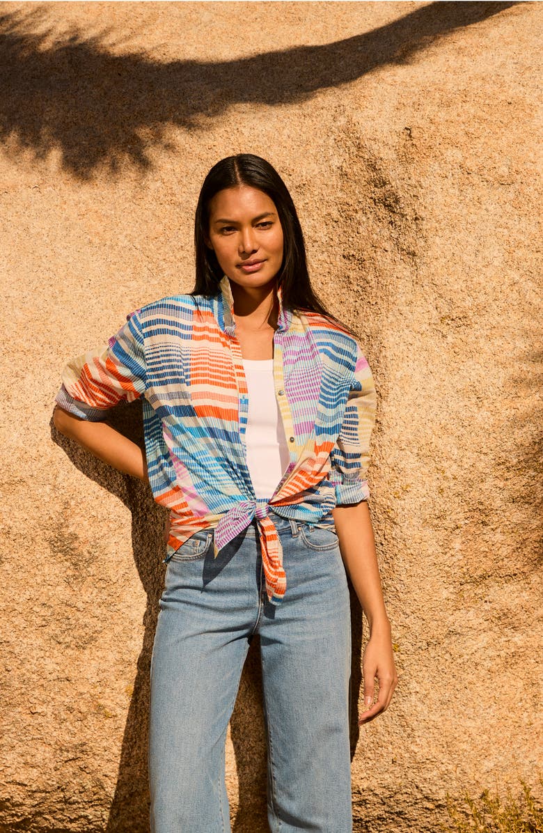 NIC+ZOE Sunset Stripe Cotton Button-Up Shirt, Alternate, color, Blue Multi