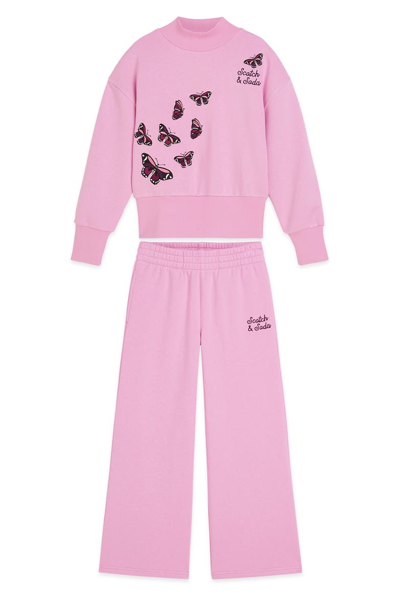 Kids' Embroidered Butterfly Fleece Sweatshirt & Pants Set, Main, color, PASTEL LAVENDER
