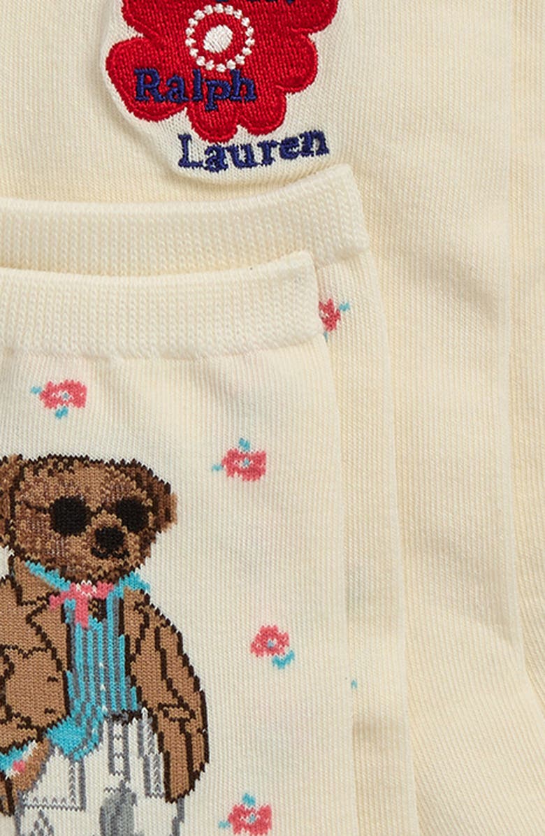 Polo Ralph Lauren 3-Pack Assorted Floral Bear Crew Socks, Alternate, color, Ivory