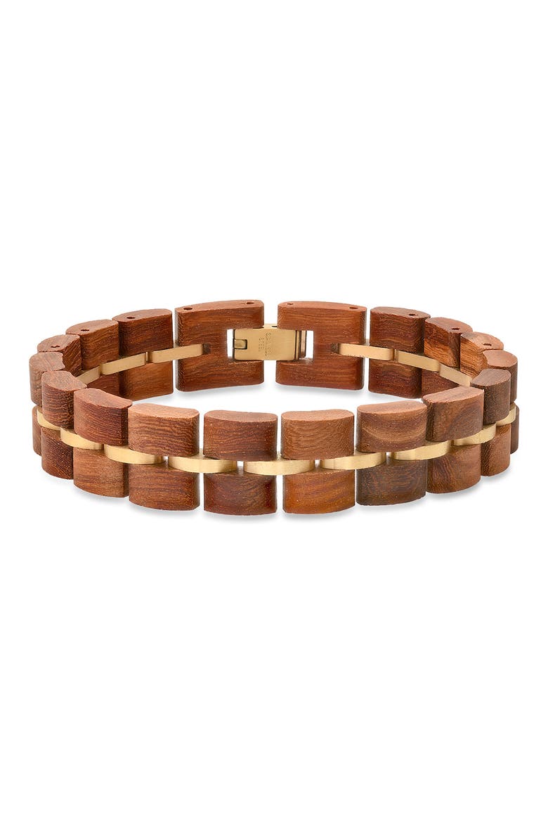 Men's Stainless Steel Wood Bracelet, Alternate, color, GOLD/BROWN