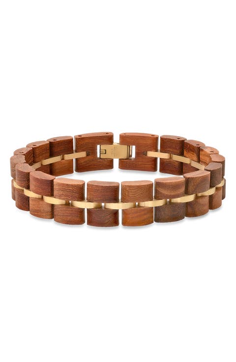 Men's Stainless Steel Wood Bracelet