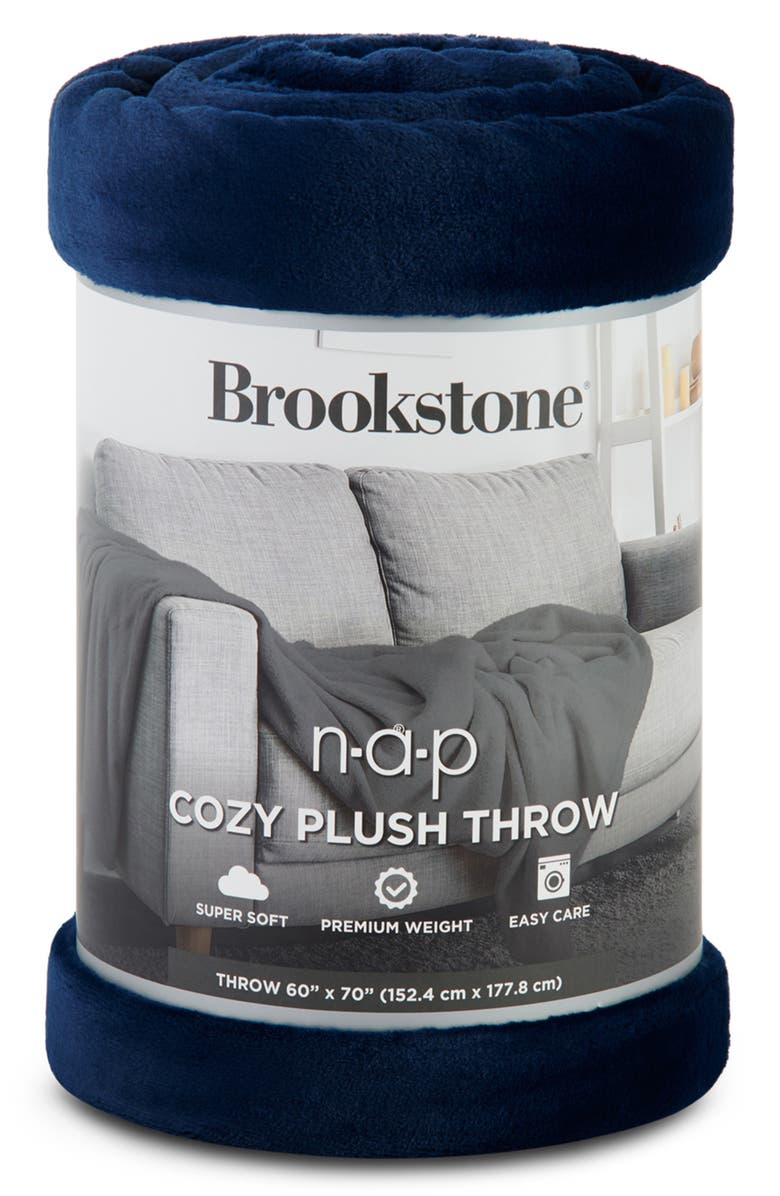 BROOKSTONE Nap Plush Throw Blanket, Alternate, color, Pageant Blue
