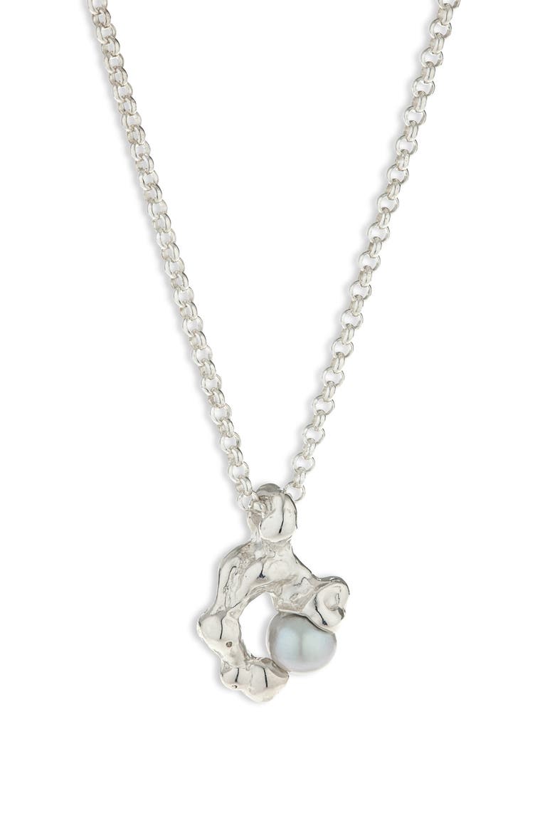 Fellini Cultured Pearl Pendant Necklace, Main, color, SILVER