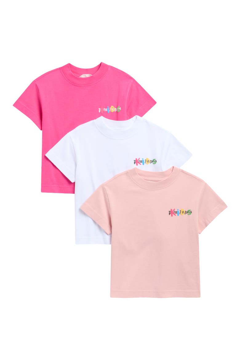 Kids' Pack of 3 Assorted Logo T-Shirts, Main, color, ROSE PINK WHITE