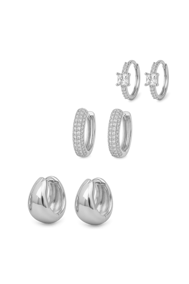 Dainty Huggie Hoop Earrings -3 Pairs, Main, color, Silver