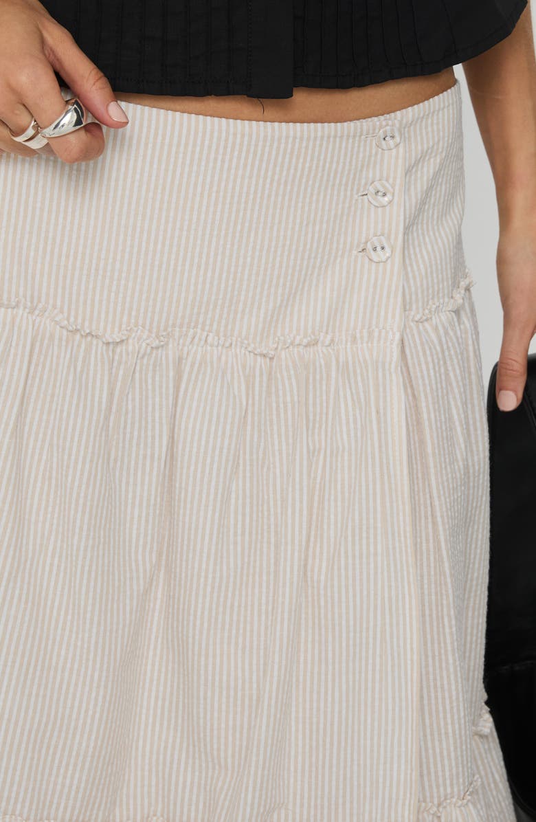 Princess Polly Cascades Stripe Tiered Cotton Skirt, Alternate, color, Beige / White Stripe