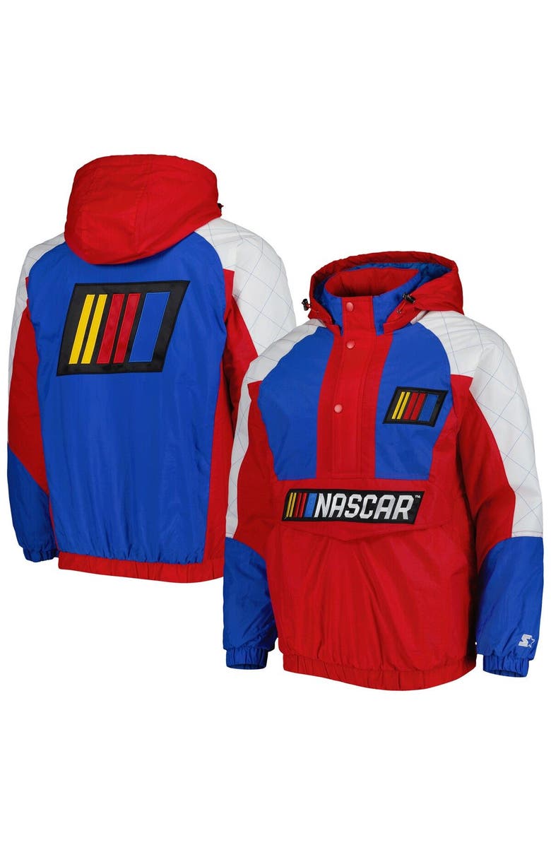 STARTER Men's Starter Red/Blue NASCAR The Body Check Half-Snap Pullover Jacket, Main, color, 