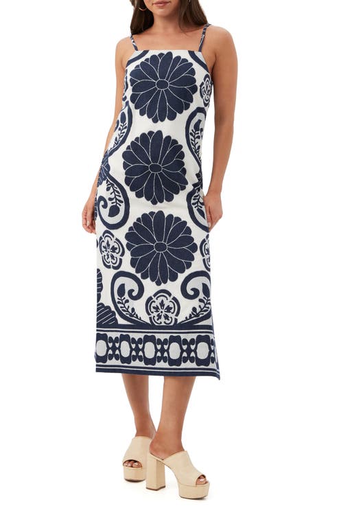 Trina Turk Marita 3 Printed Square Neck Midi Dress In Multi