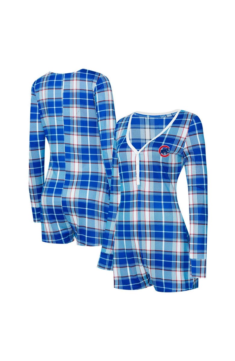 CONCEPTS SPORT Women's Concepts Sport Royal Chicago Cubs Ashford Plaid V-Neck Knit Romper, Alternate, color, Royal