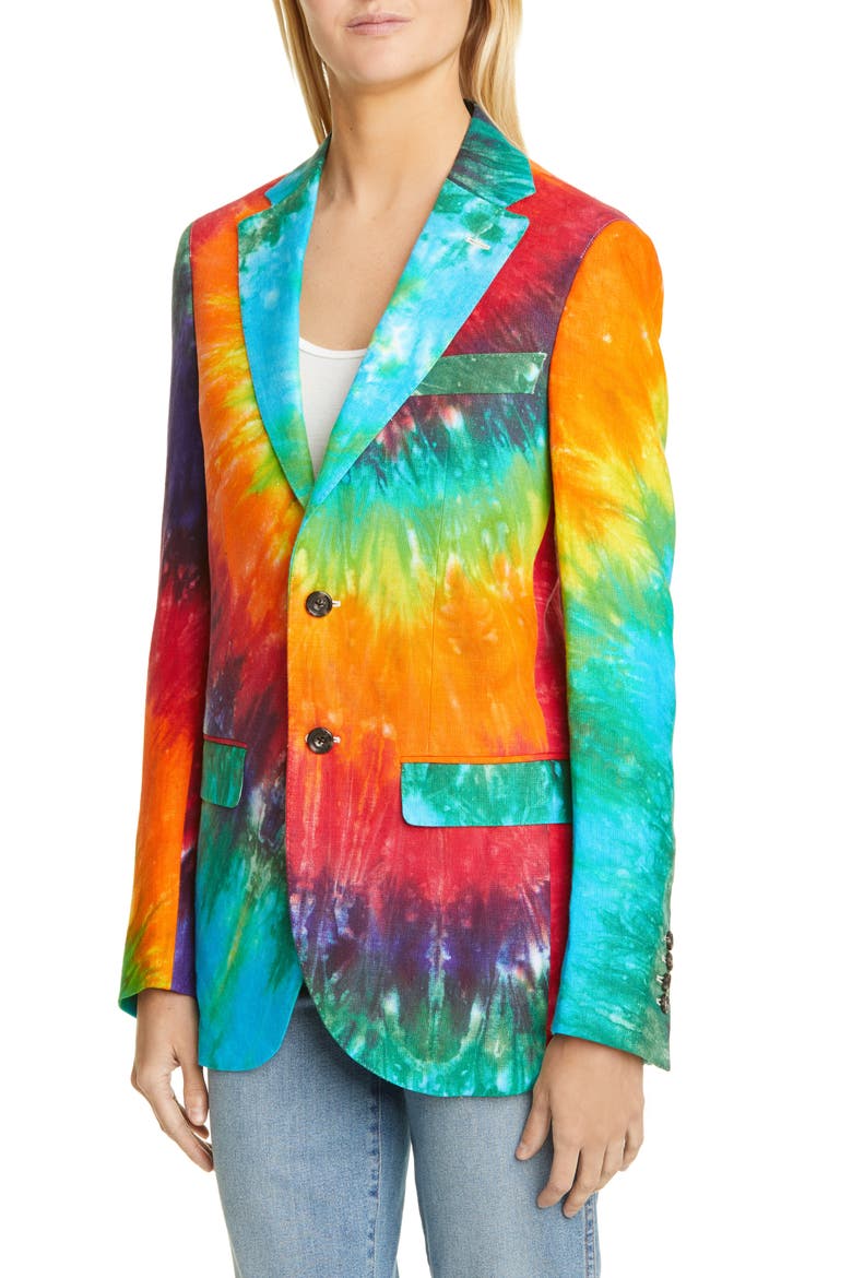 Tie Dye Linen Boyfriend Blazer, Alternate, color, RAINBOW TIE-DYE