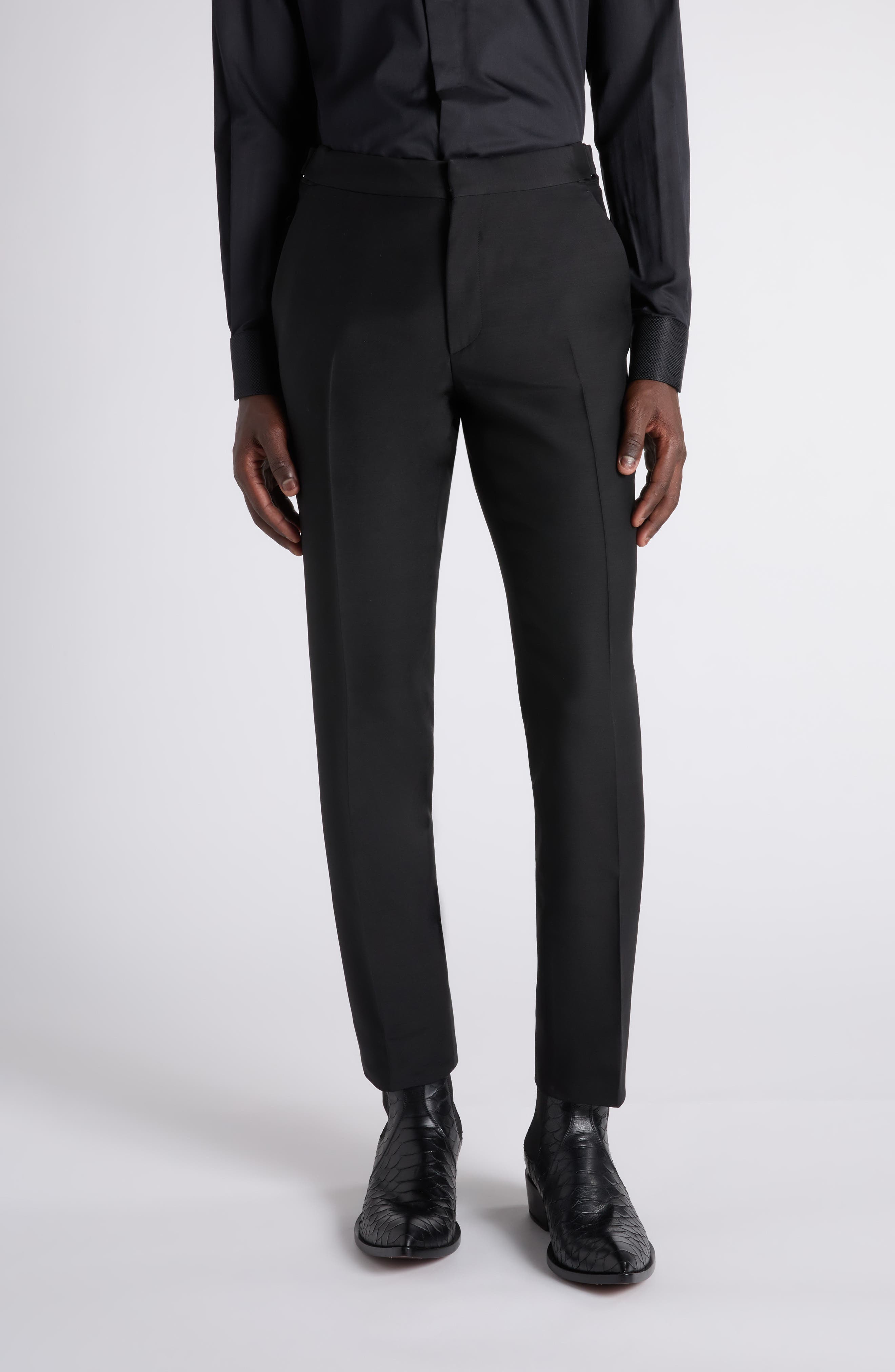 Flat Front Fine Wool & Silk Barathea Dress Pants