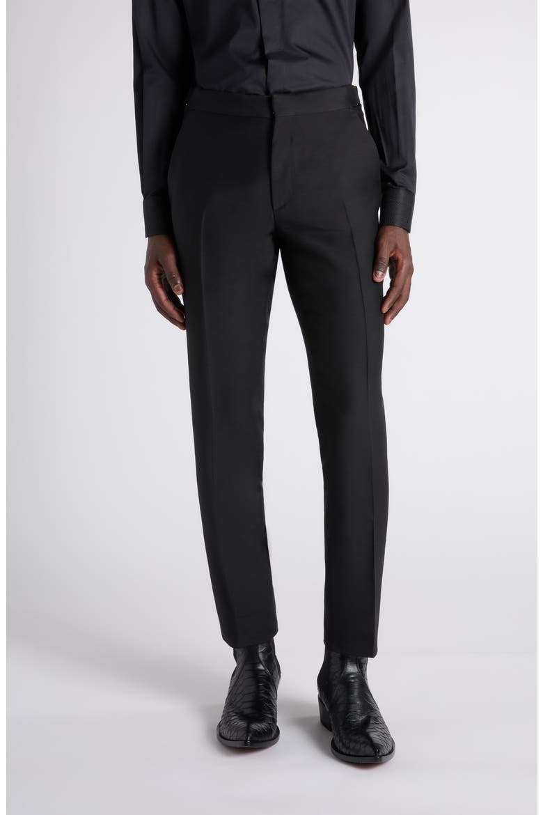 Flat Front Fine Wool & Silk Barathea Dress Pants, Main, color, NAA BLACK
