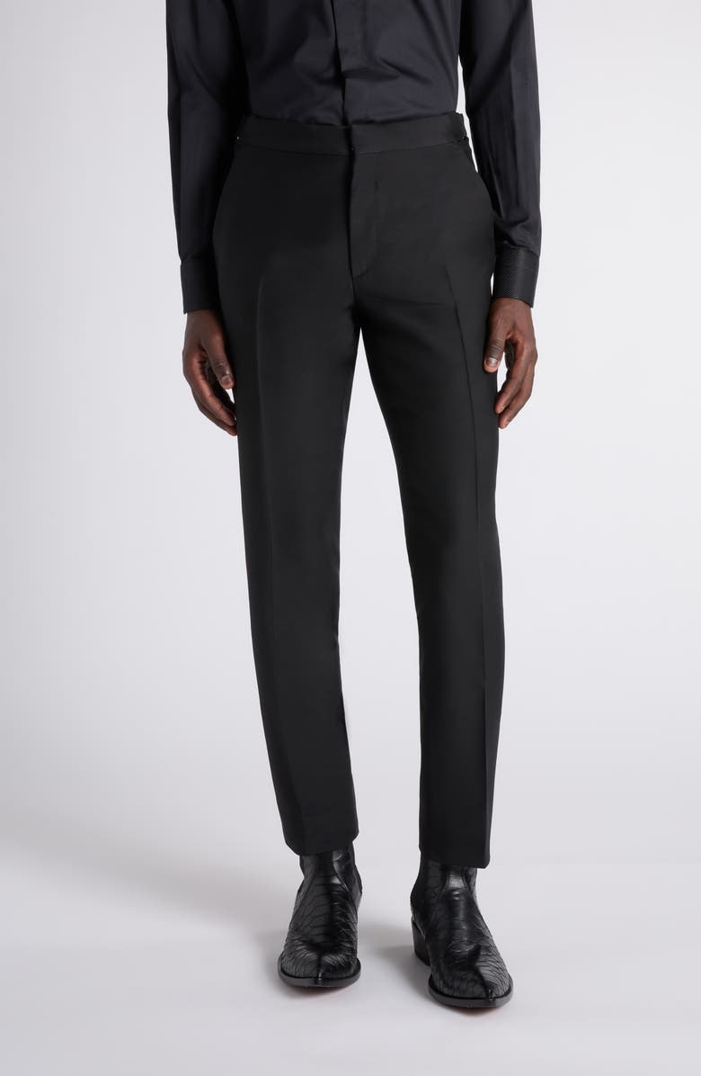 TOM FORD Flat Front Fine Wool & Silk Barathea Dress Pants, Main, color, Naa Black
