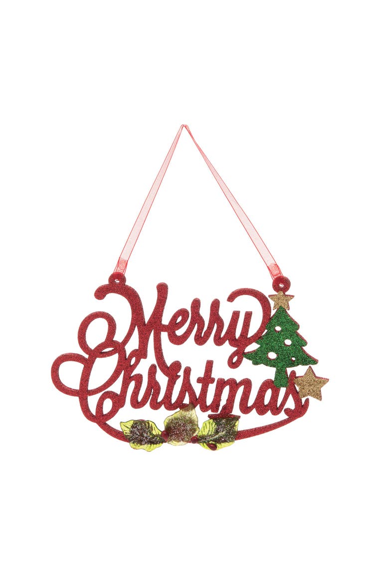 Merry Christmas Cut Out Mdf   Acrylic Holiday Christmas Tree Ornament, Main, color, Red