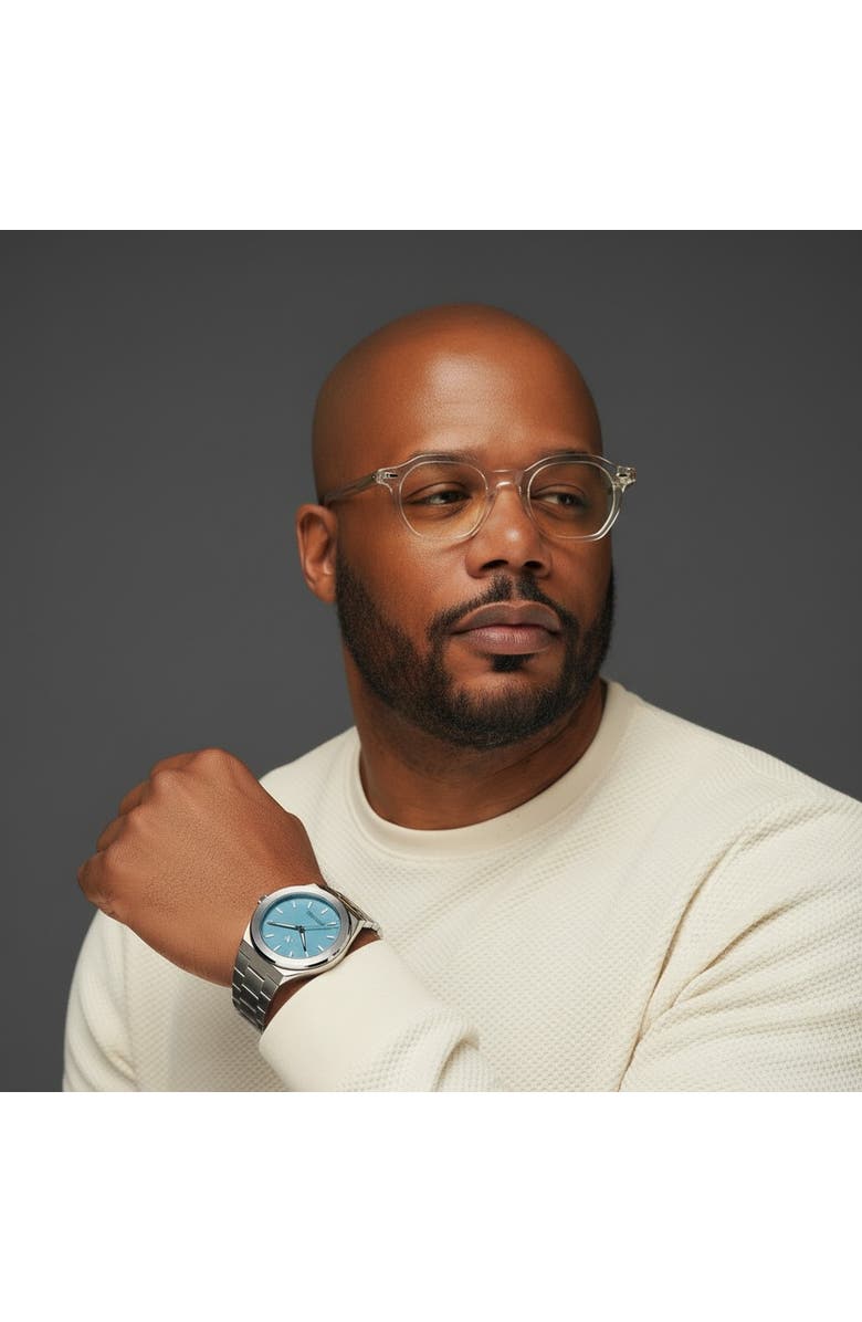 NCMPRBL Elevate Link Denim Blue Bracelet Swiss Movement Watch, 42MM, Alternate, color, Silver/Blue