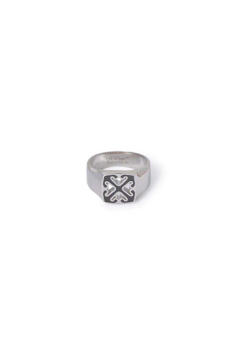 Men's Black Enamel Arrow Ring, Main, color, Silver