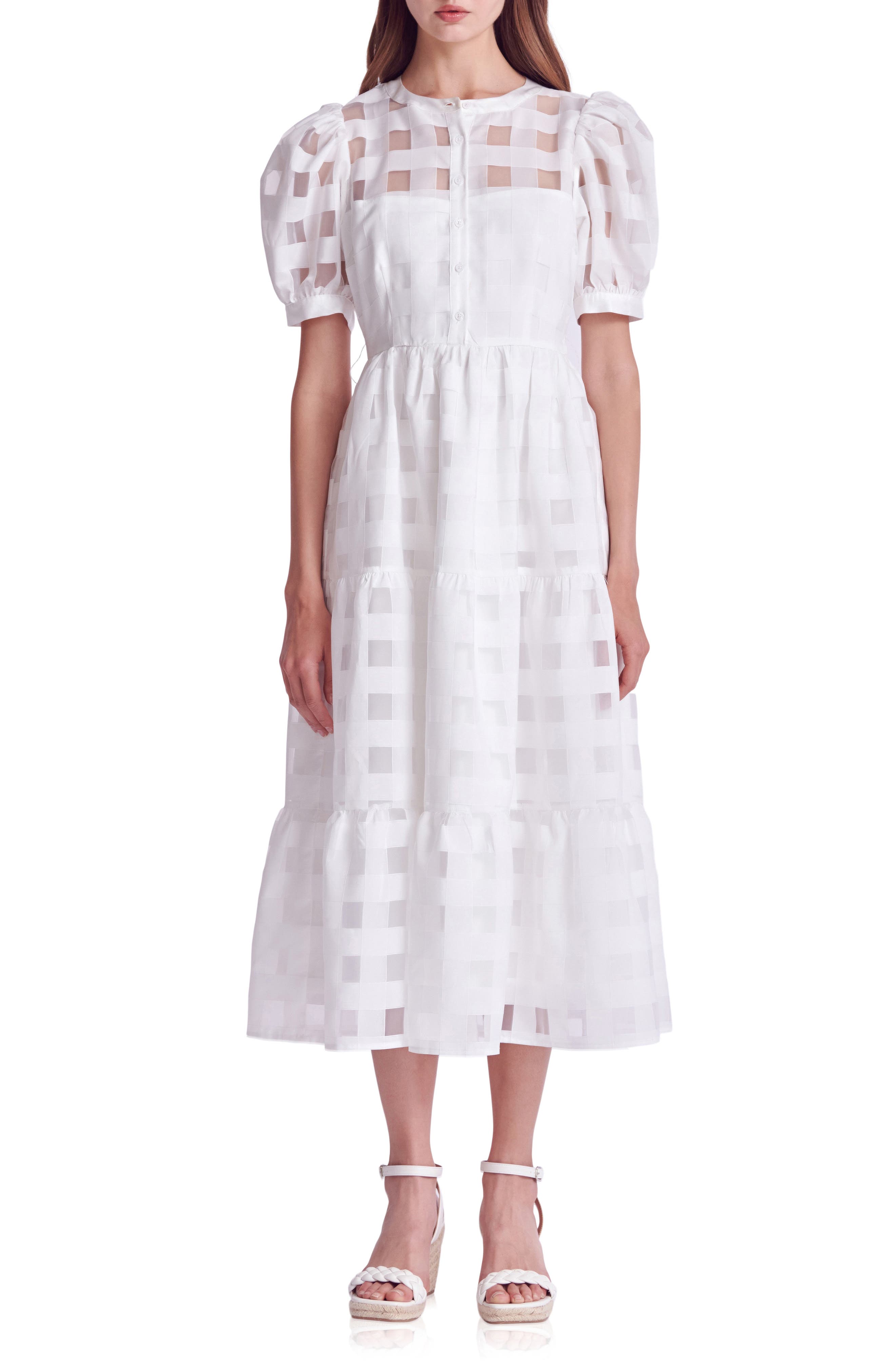 Check Puff Sleeve Belted Shirtdress
