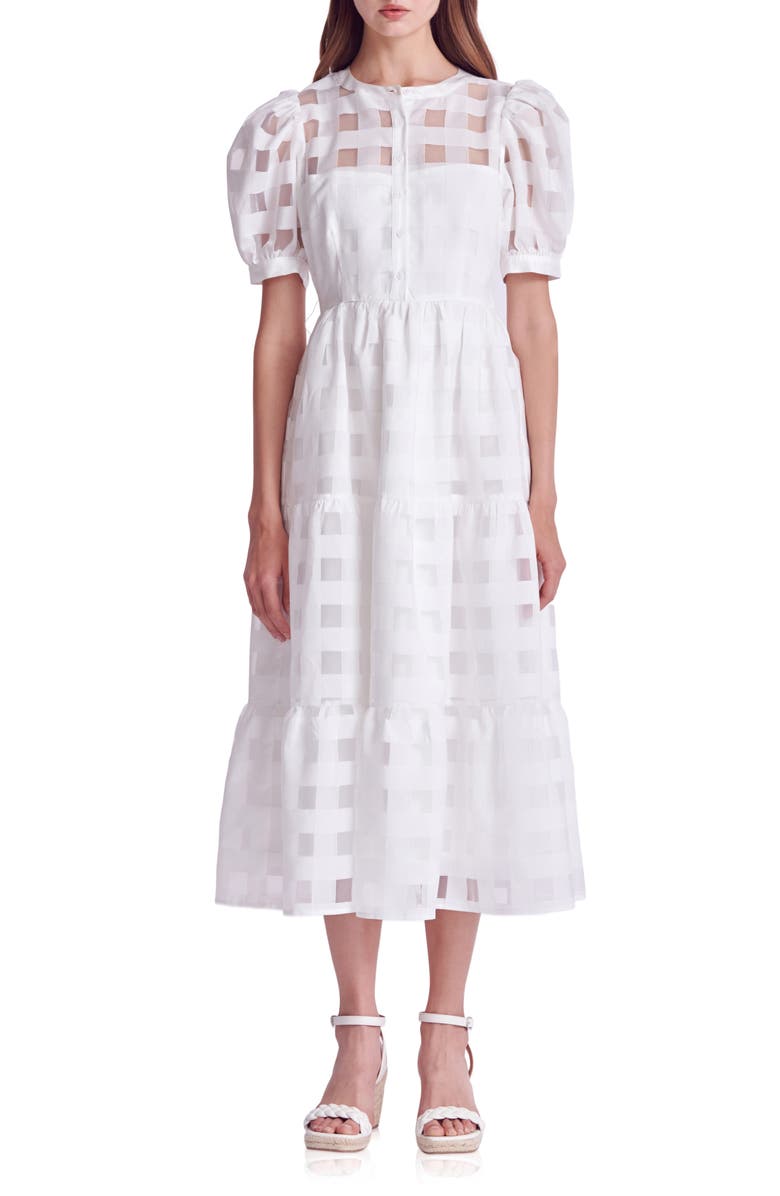 English Factory Check Puff Sleeve Belted Shirtdress, Main, color, 